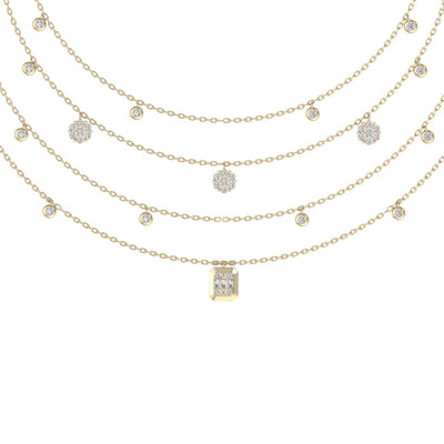 Multi-strand necklace in yellow gold with white diamonds of 1.00 ct in weight - HER DIAMONDS®