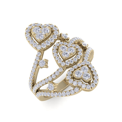 Heart statement ring in yellow gold with white diamonds of 1.03 ct in weight