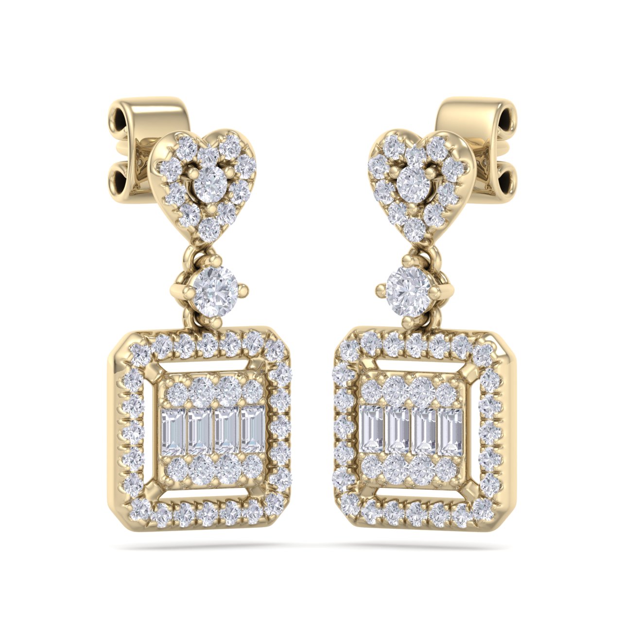 Square drop heart earrings in white gold with white diamonds of 0.65 ct in weight