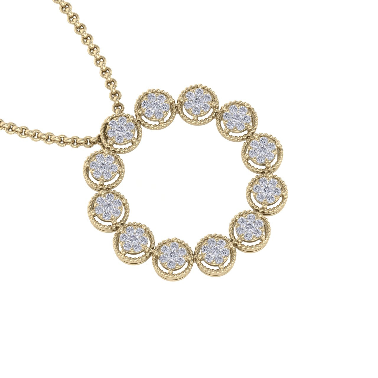 Round pendant in yellow gold with white diamonds of 1.44 ct in weight