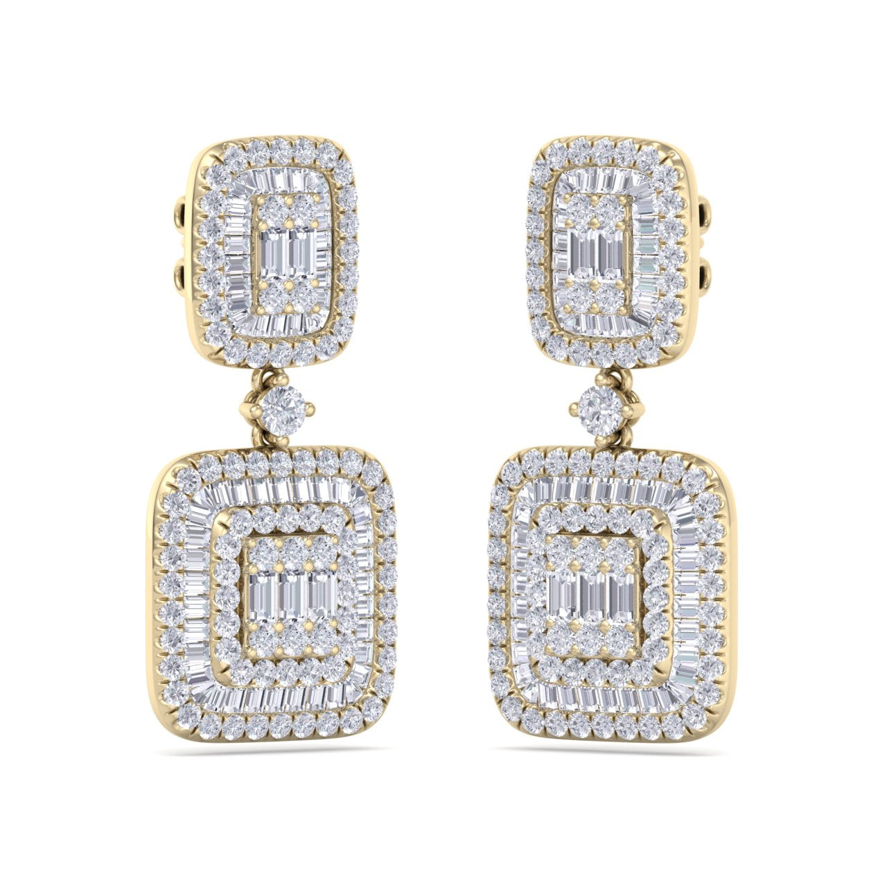 Square drop earrings in rose gold with white diamonds of 2.00 ct in weight