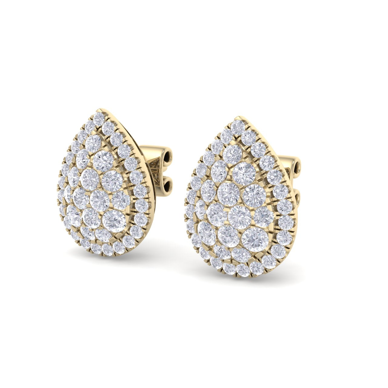 Pear shaped stud earrings in yellow gold with white diamonds of 1.01 ct in weight