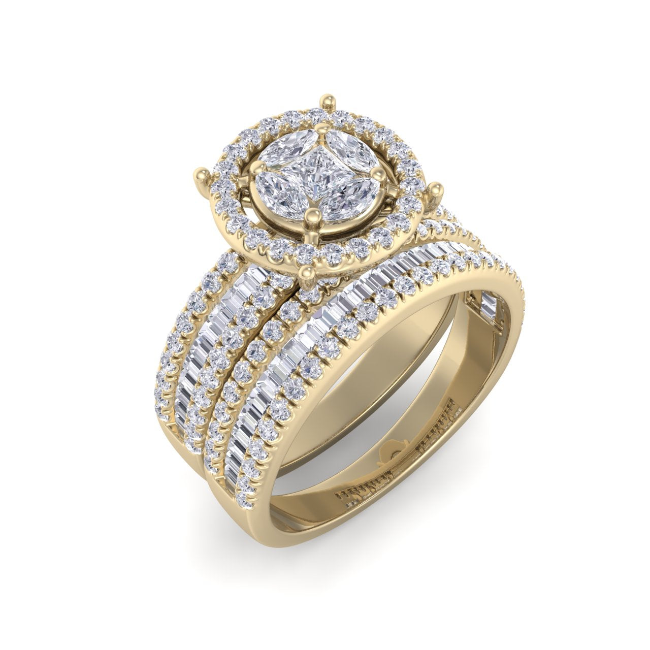 Bridal set in yellow gold with white diamonds of 1.24 ct in weight