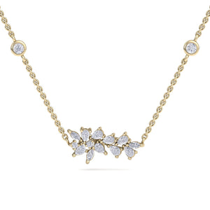 Flower shape necklace in yellow gold with white diamonds of 0.60 ct in weight - HER DIAMONDS®