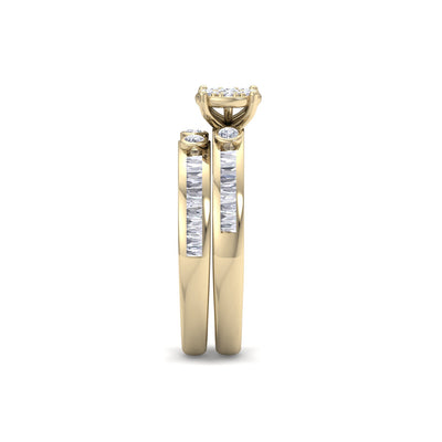 Bridal set in yellow gold with white diamonds of 0.70 ct in weight