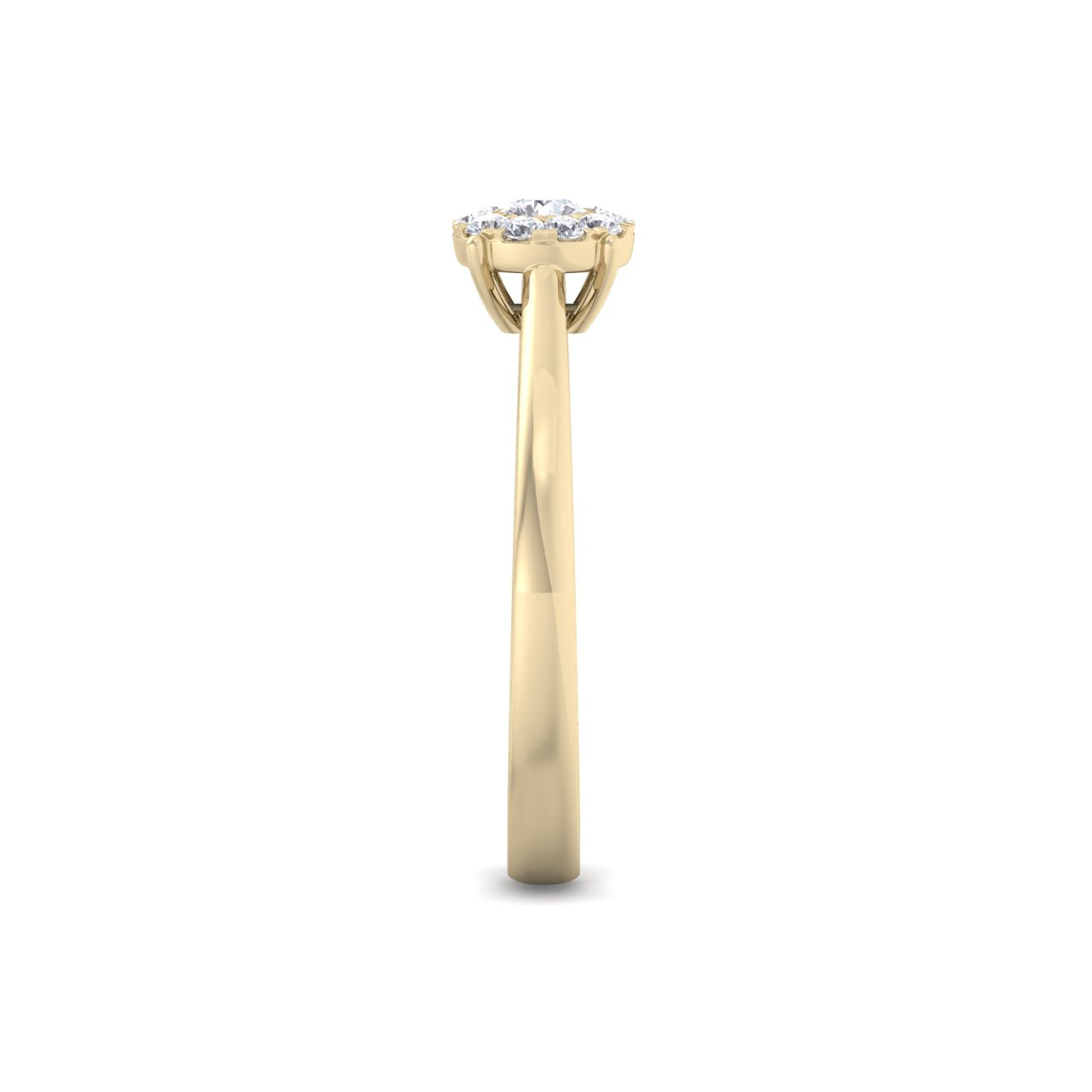 Halo engagement ring in yellow gold with white diamonds of 0.15 ct in weight
