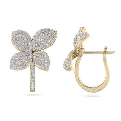 Flower french clip earrings in yellow gold with white diamonds of 1.41 ct in weight