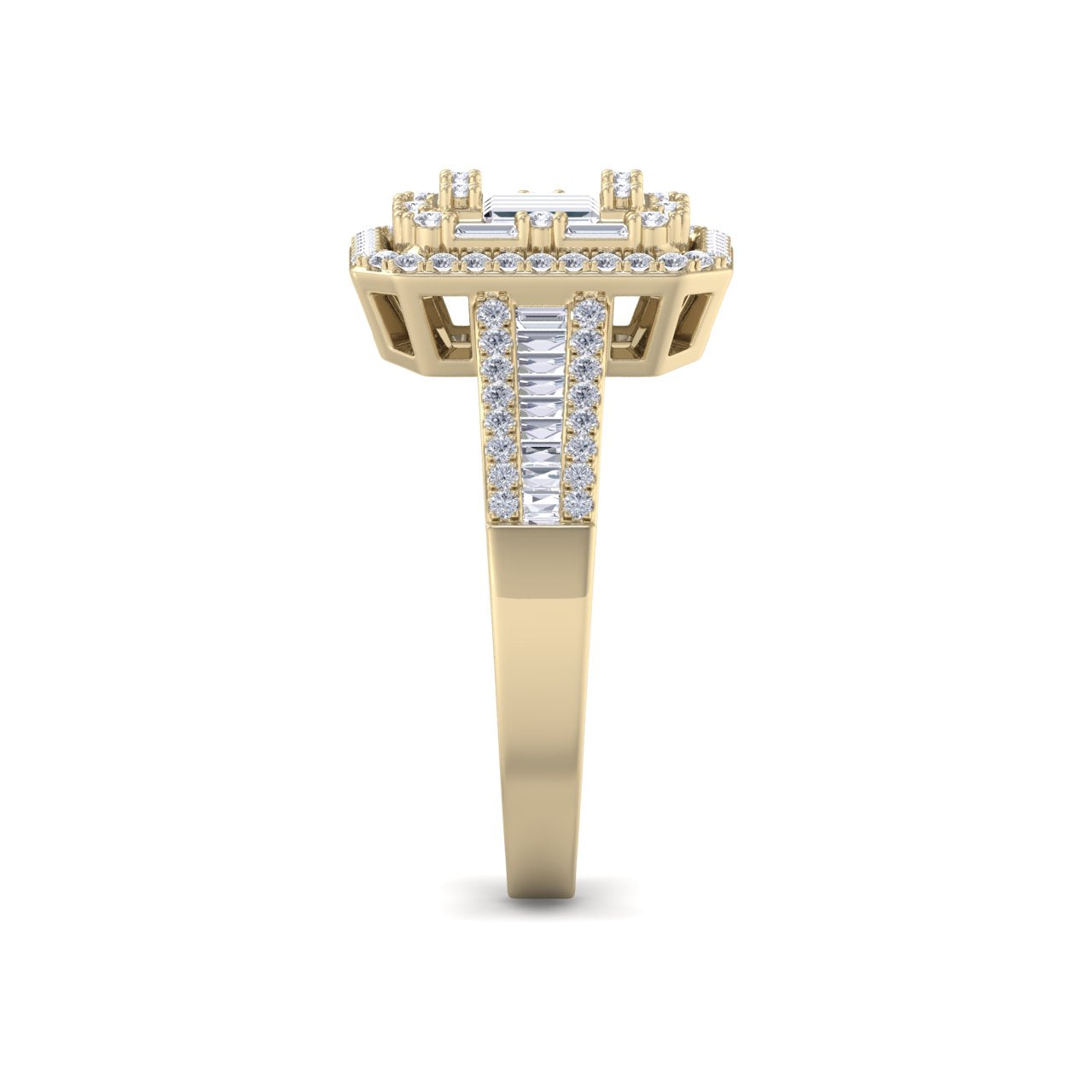 Square ring in yellow gold with white diamonds of 0.72 ct in weight