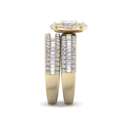 Bridal set in yellow gold with white diamonds of 1.24 ct in weight