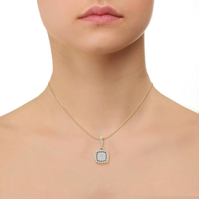 Classic square pendant in yellow gold with white diamonds of 0.35 ct in weight - HER DIAMONDS®