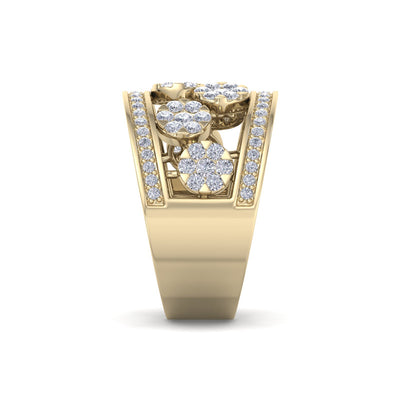 Double pave diamond ring in yellow gold with white diamonds of 1.07 ct in weight
