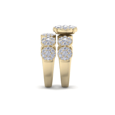 Bridal ring set in yellow gold with white diamonds of 2.29 ct in weight