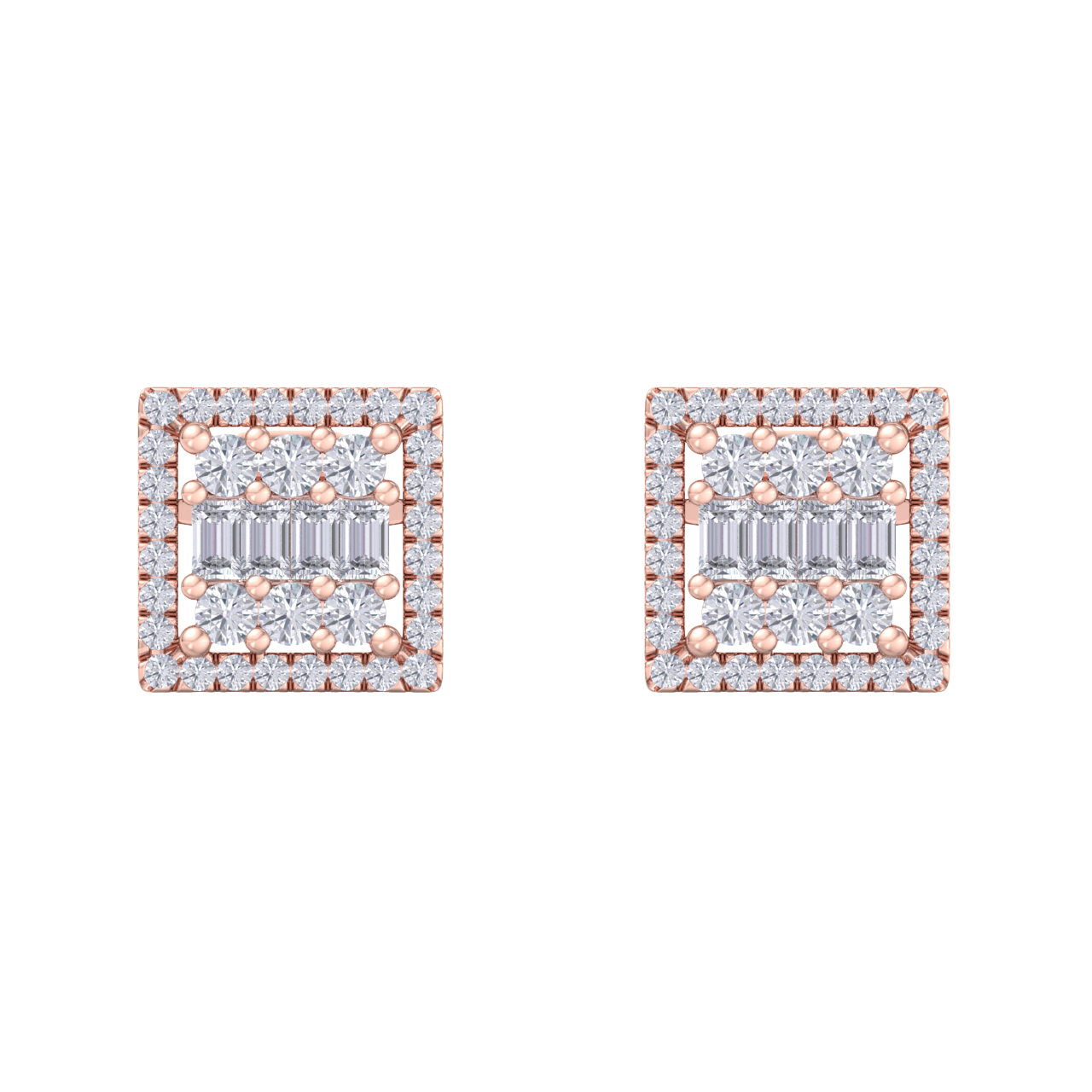 Square stud earrings in yellow gold with white diamonds of 0.73 ct in weight 