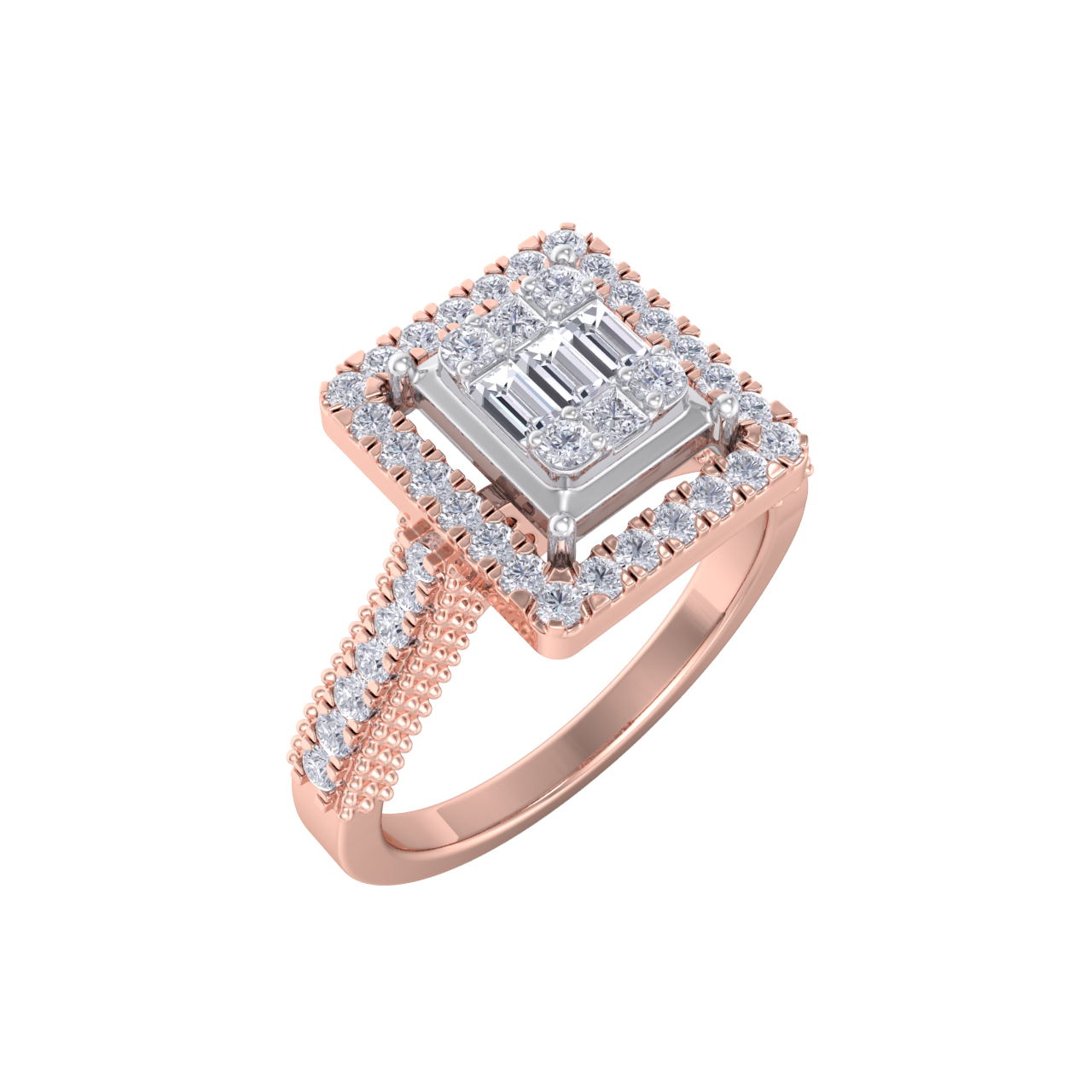 Square ring in rose gold with white diamonds of 0.44 ct in weight