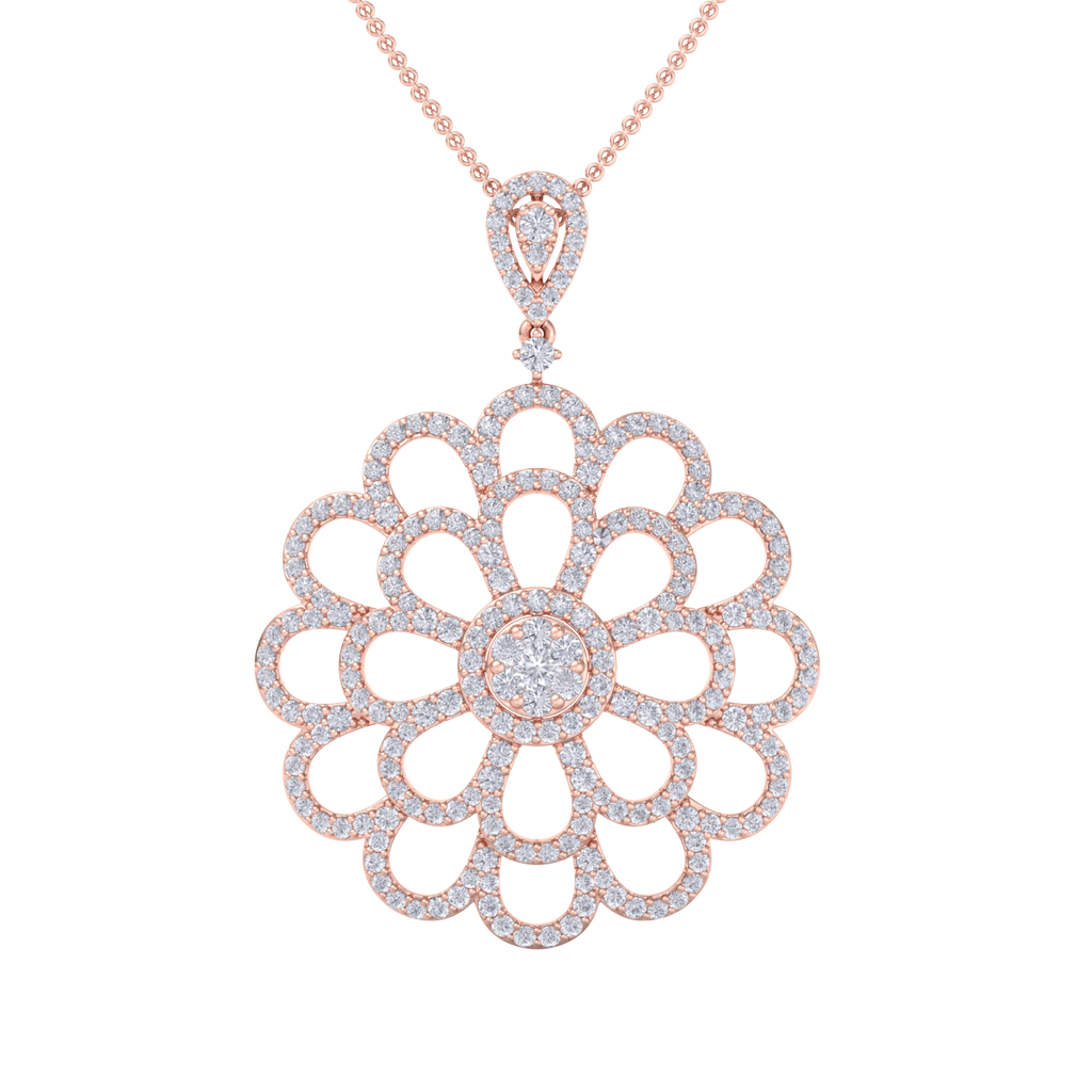 Flower Pendant in rose gold with white diamonds of 2.38 ct in weight