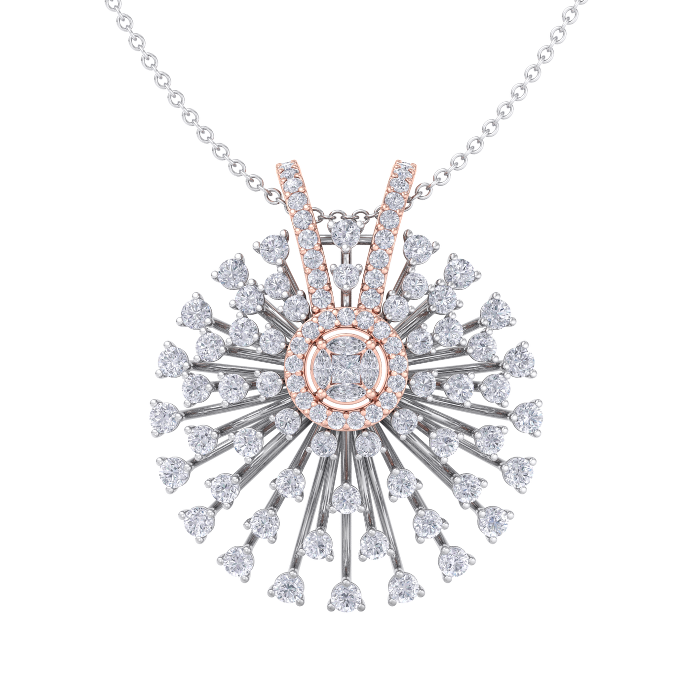 Flower Pendant in white gold with white diamonds of 2.08 ct in weight