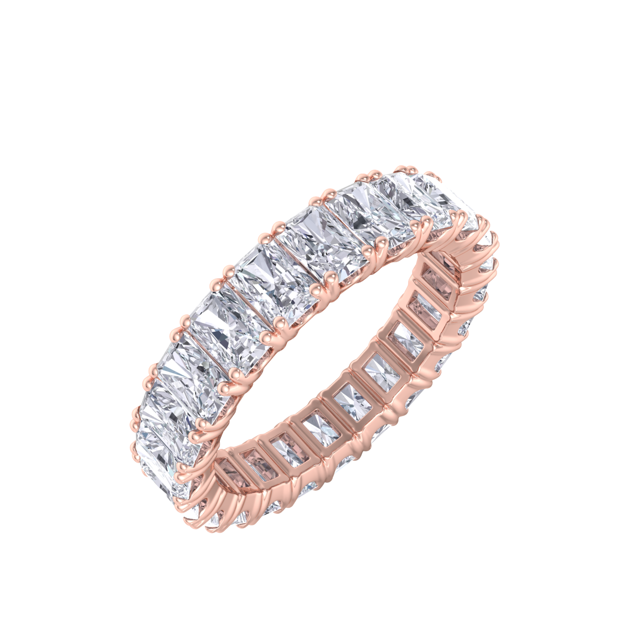 Eternity ring in rose gold with emeralds white diamonds of 4.18 ct in weight 