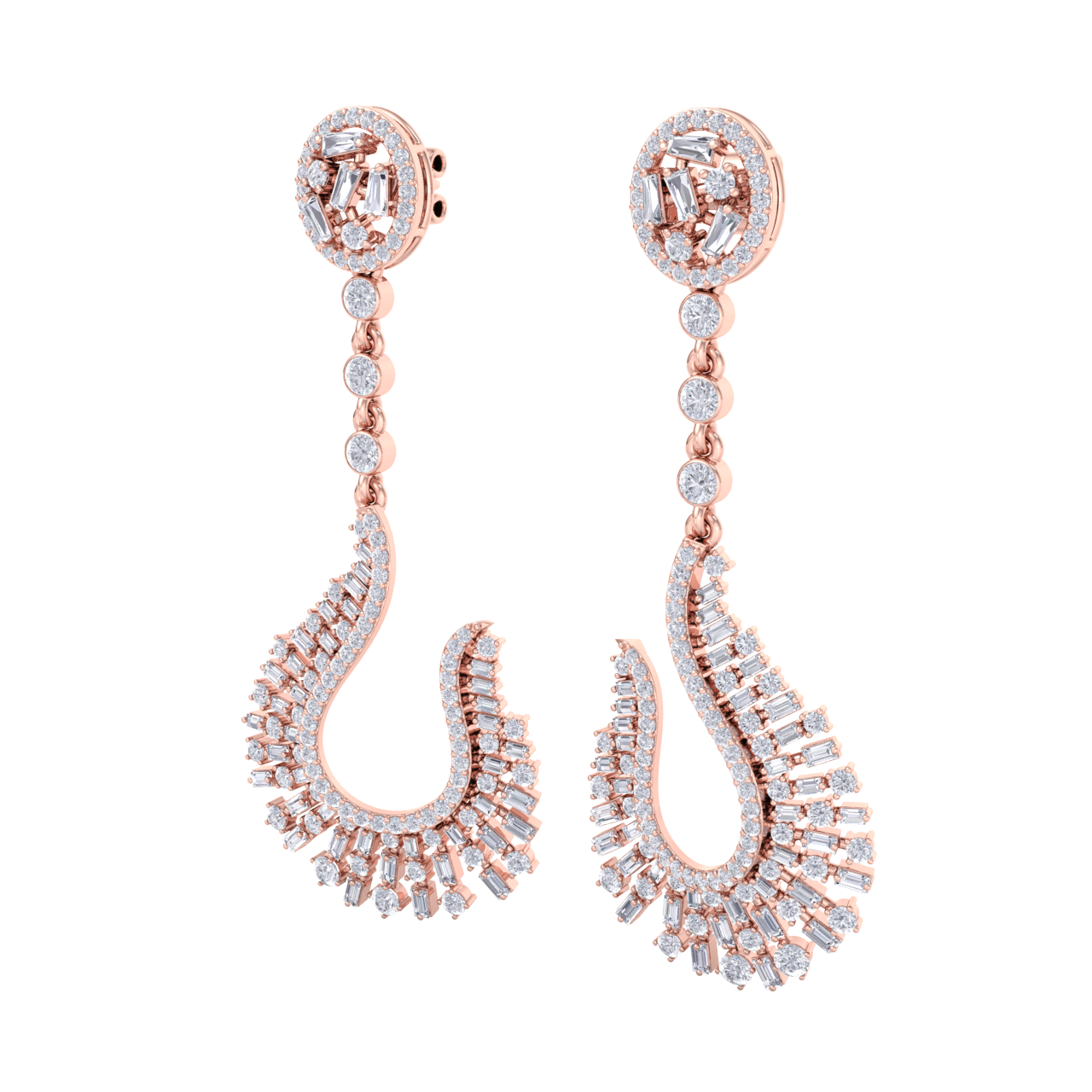Drop earrings in white gold with white diamonds of 2.96 ct in weight