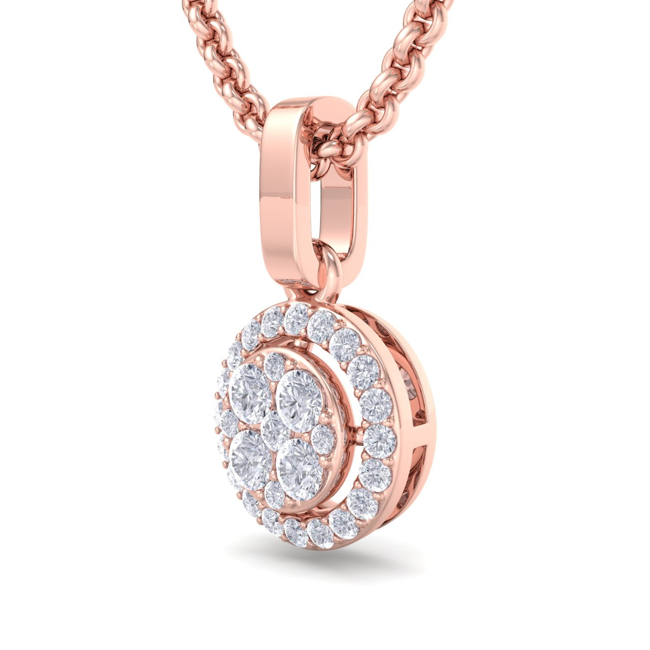 Halo pendant in rose gold with white diamonds of 0.37 ct in weight