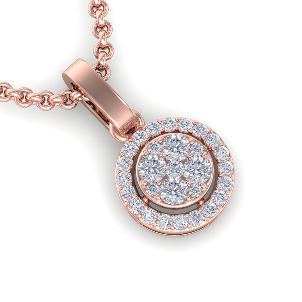 Halo pendant in yellow gold with white diamonds of 0.37 ct in weight
