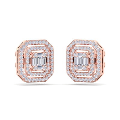 Square earrings in rose gold with white diamonds of 2.75 ct in weight