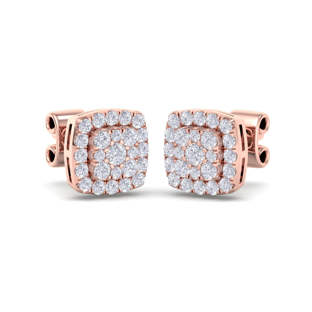 Square stud diamond earrings in yellow gold with white diamonds of 0.50 ct in weight