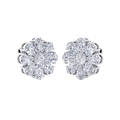 Flower stud earrings in white gold with white diamonds of 6.18 ct in weight 