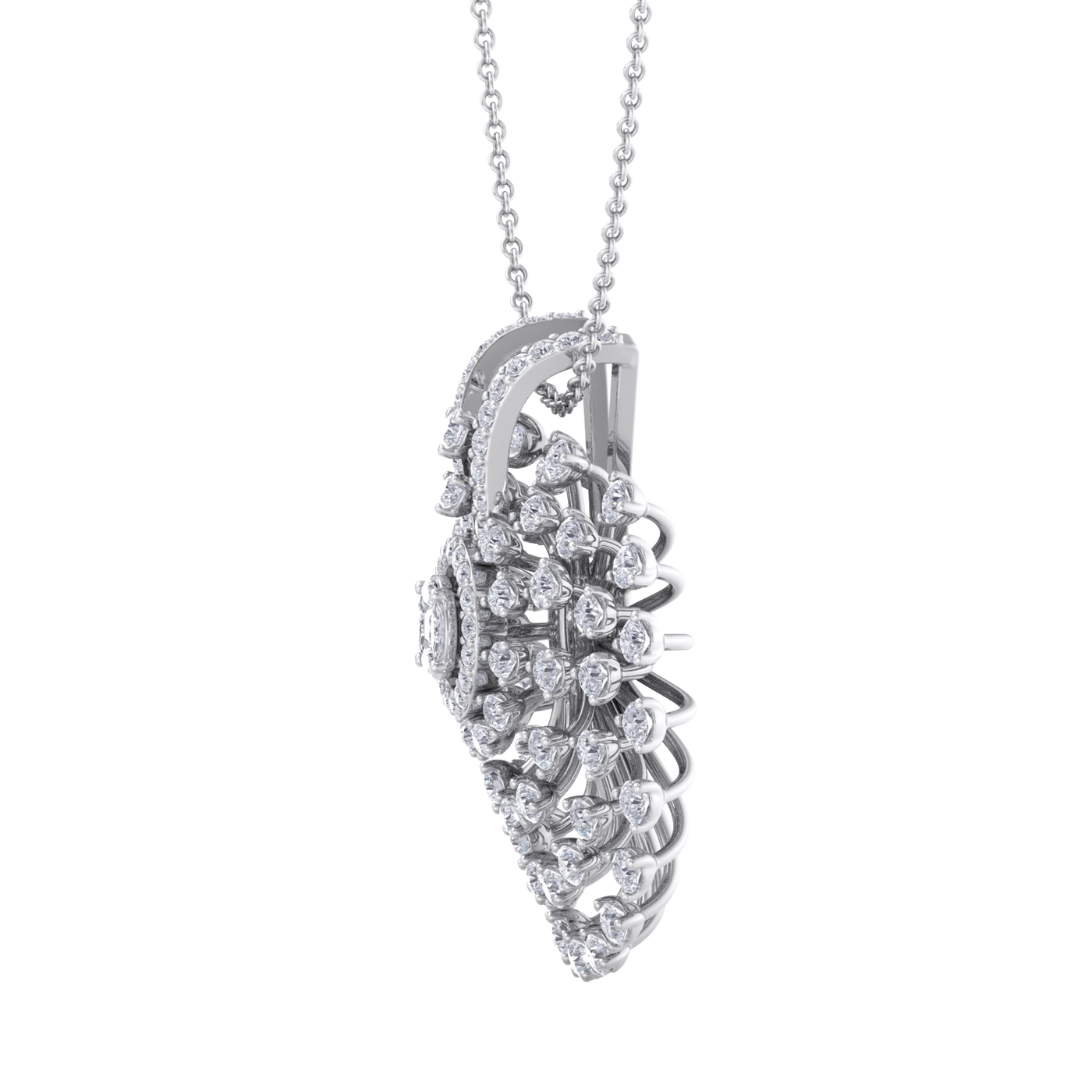 Flower Pendant in white gold with white diamonds of 2.08 ct in weight
