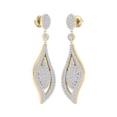 Teardrop earrings in yellow gold with white diamonds of 1.08 ct in weight