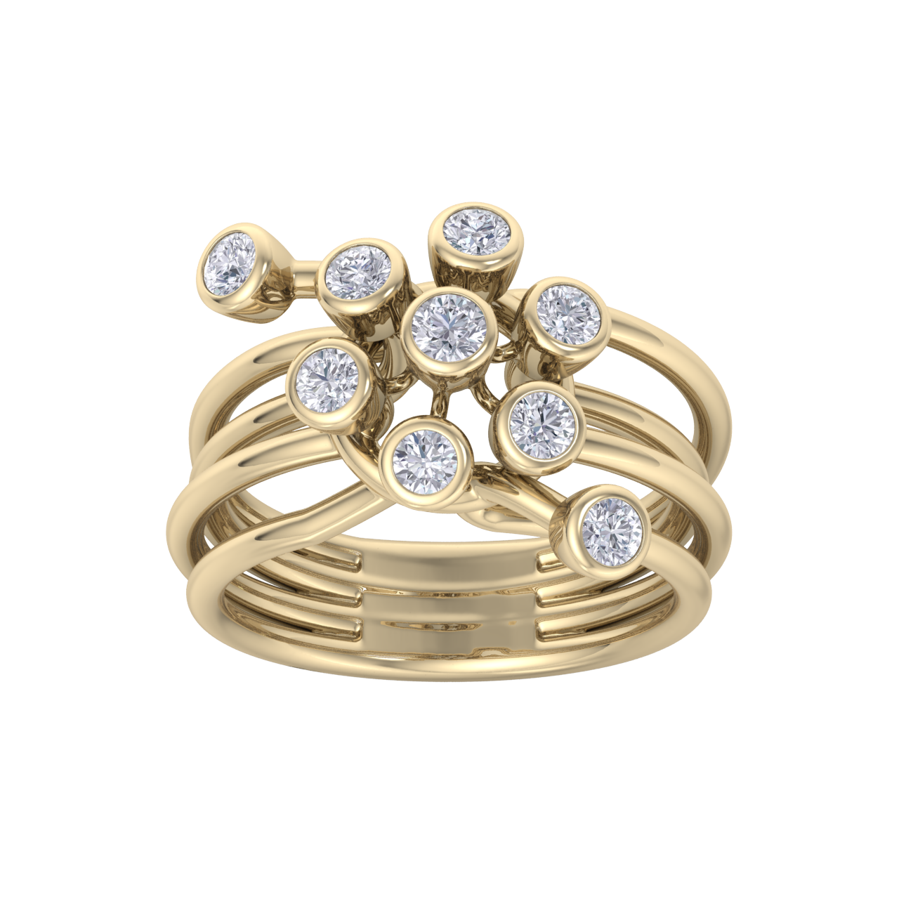 Beautiful ring in yellow gold with white diamonds of 0.72 ct in weight