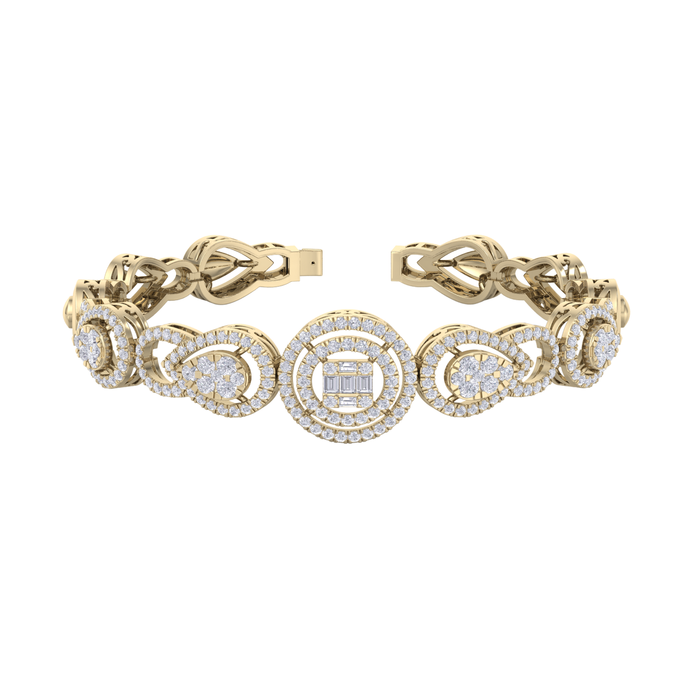 Statement bracelet in yellow gold with white diamonds of 2.20 ct in weight