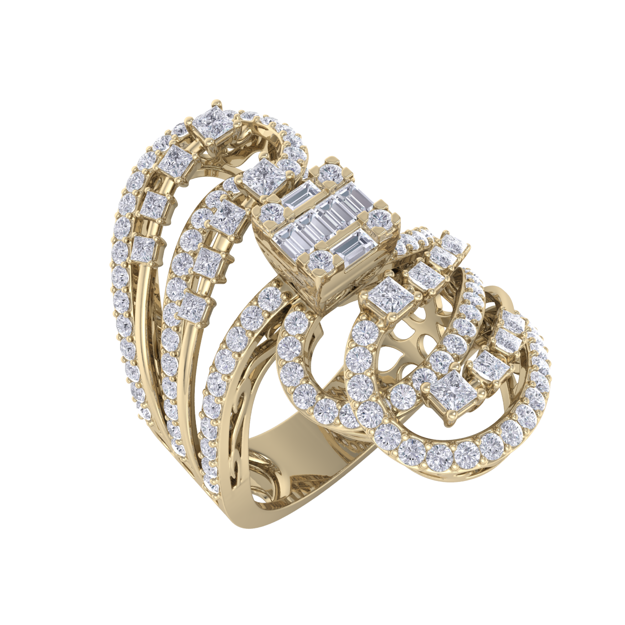 Beautiful ring in yellow gold with white diamonds of 1.69 ct in weight