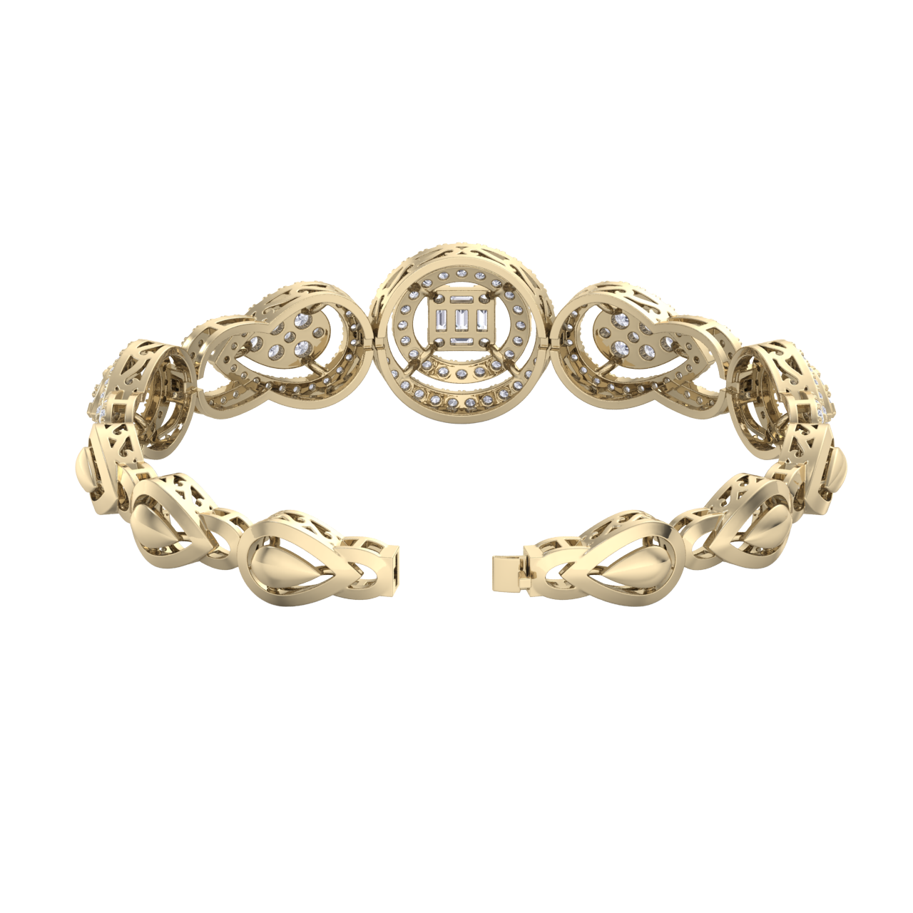 Statement bracelet in yellow gold with white diamonds of 2.20 ct in weight