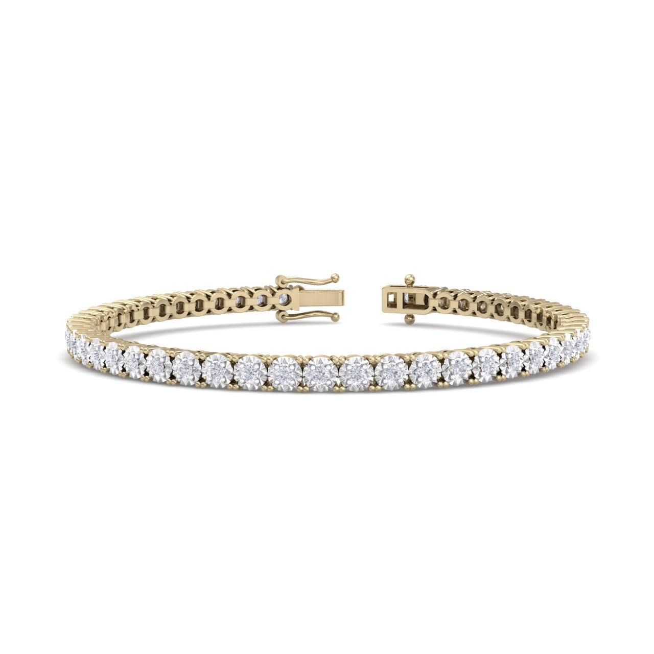 Tennis bracelet in yellow gold with white diamonds of 1.35 ct in weight